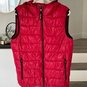 Calvin Klein Red Hooded Puffer Vest